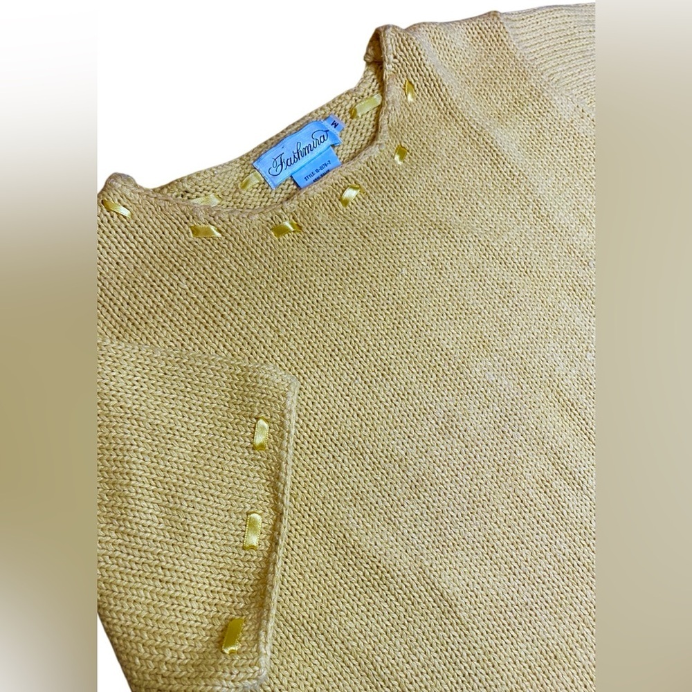 Vintage Short Sleeve Sweater Women’s M Yellow 90s Cottage Ribbon Summer Spring